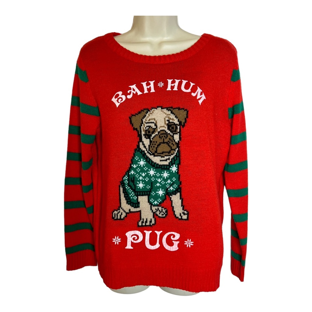 Bah Hum Pug Women’s Ugly Christmas Sweater and Scarf